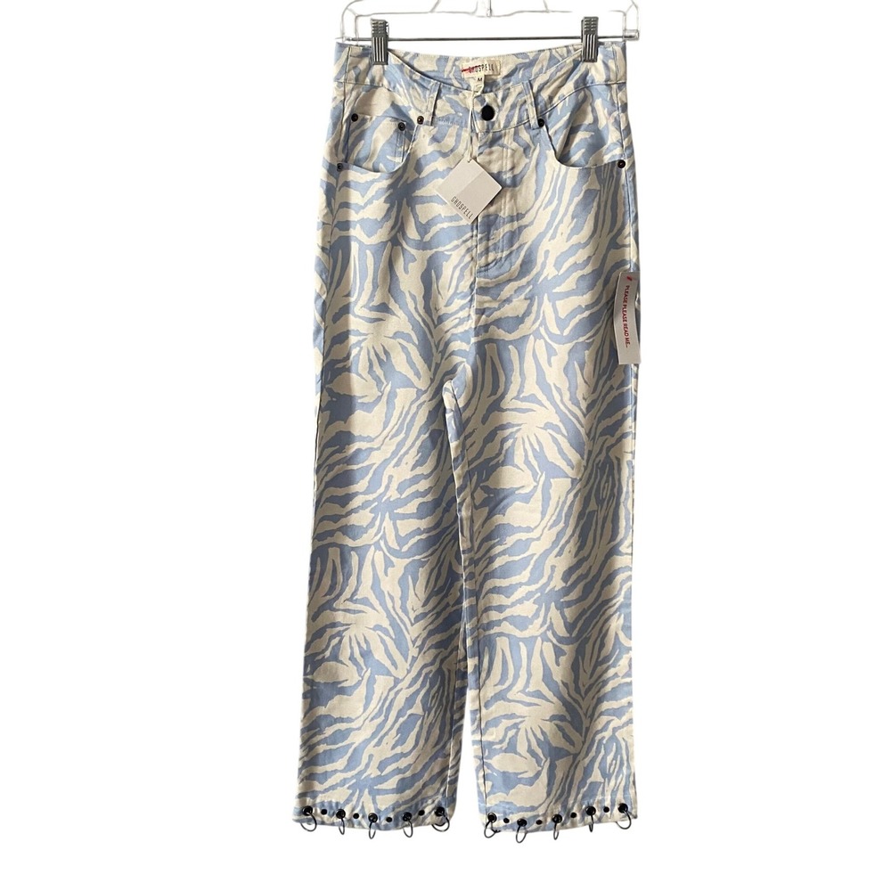 Ghospell Women Sz Md Festival Blue Trouser Grommet Ring Hem Pant Edgy Streetwear